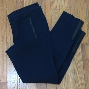 Women's Banana Republic Sloan Ankle Pants Navy w/ Black Faux Leather Size 8 EUC